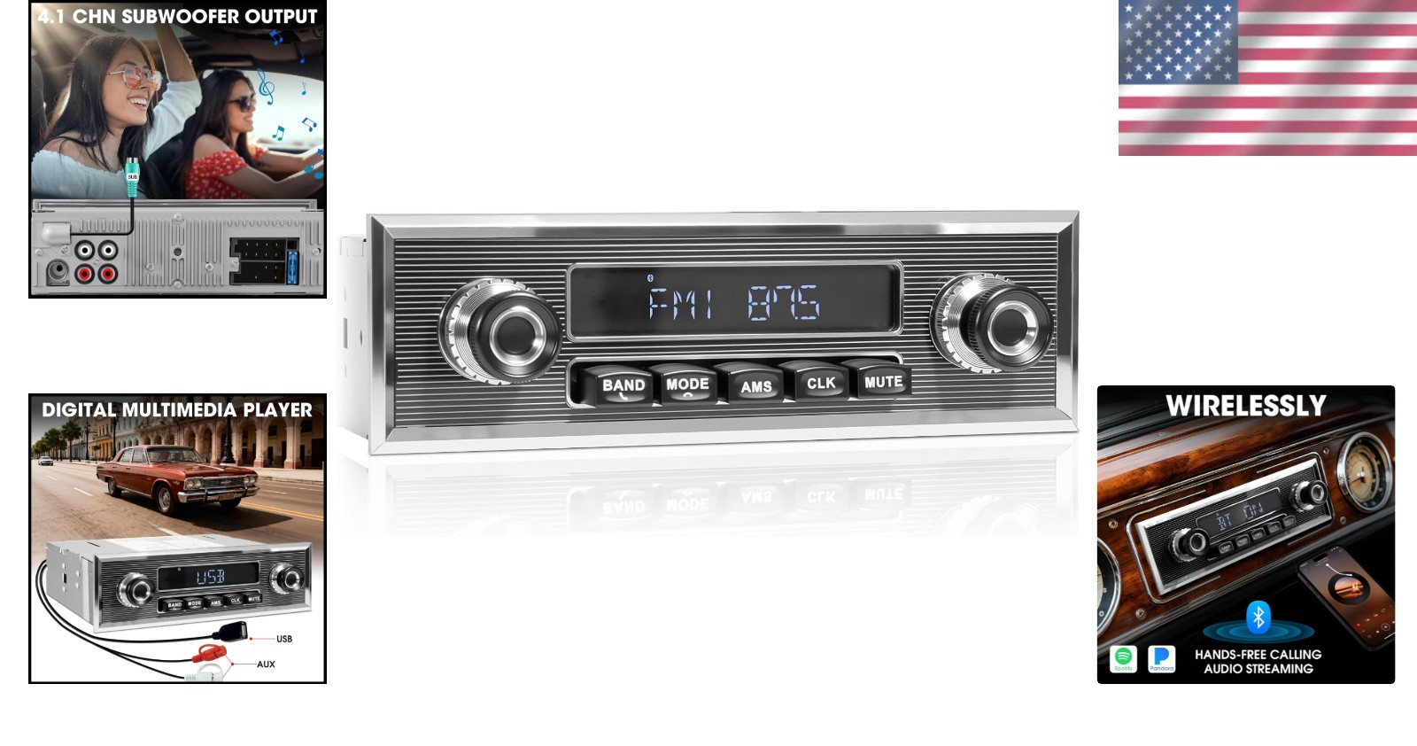 1 Din Car Radio MP3 Player Classic Car Retro Audio Stereo Support FM AUX EQ USB