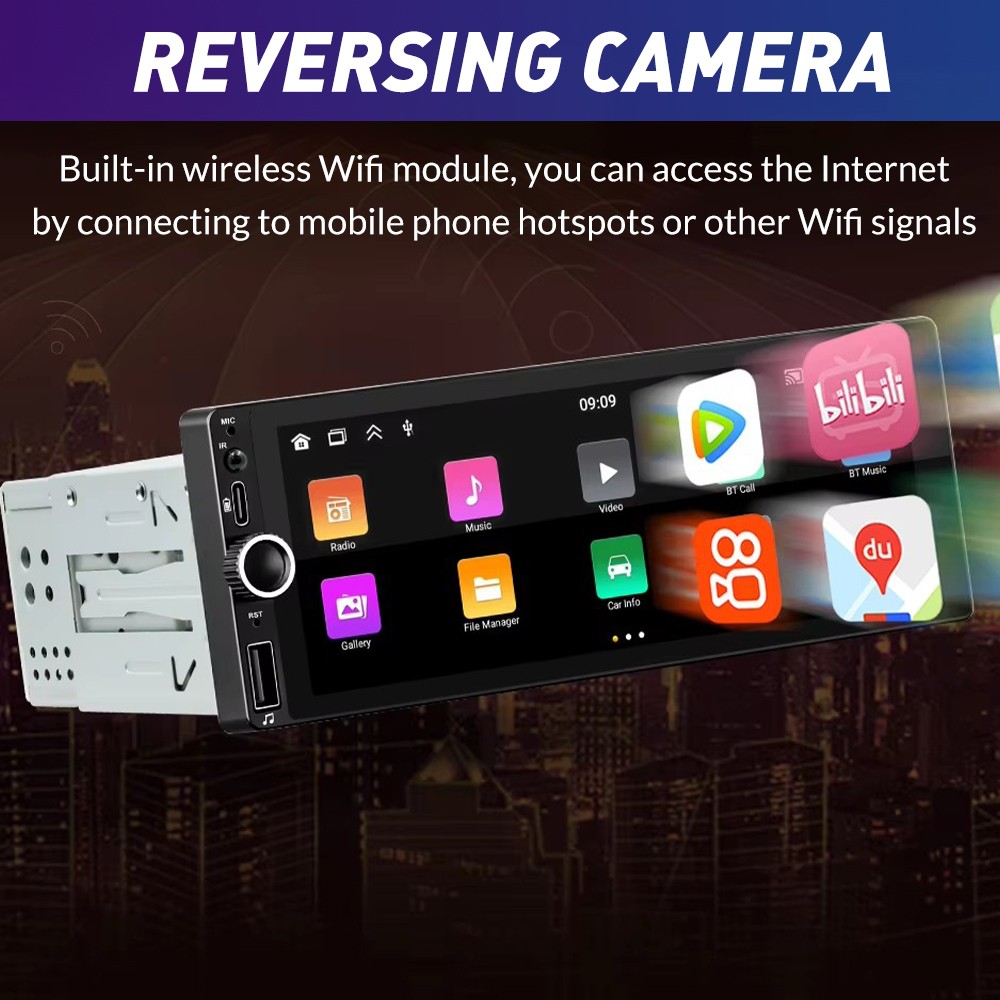 Single 1 Din Car Stereo Wireless CarPlay 6.8″ Touchscreen Bluetooth Radio FM USB