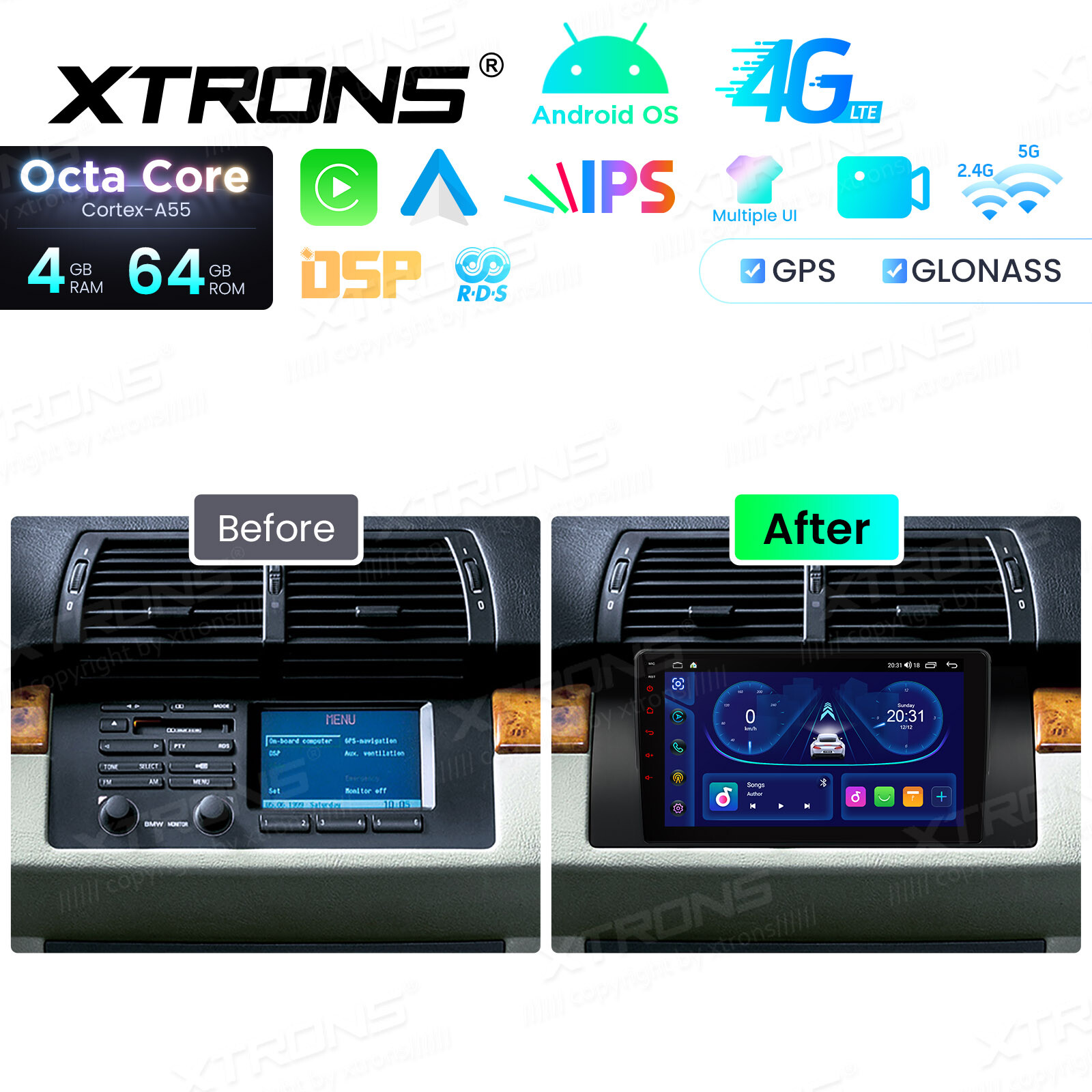9″ IPS Screen Android 14 8-Core 4+64GB Car Radio Stereo GPS Navi for BMW X5 E53