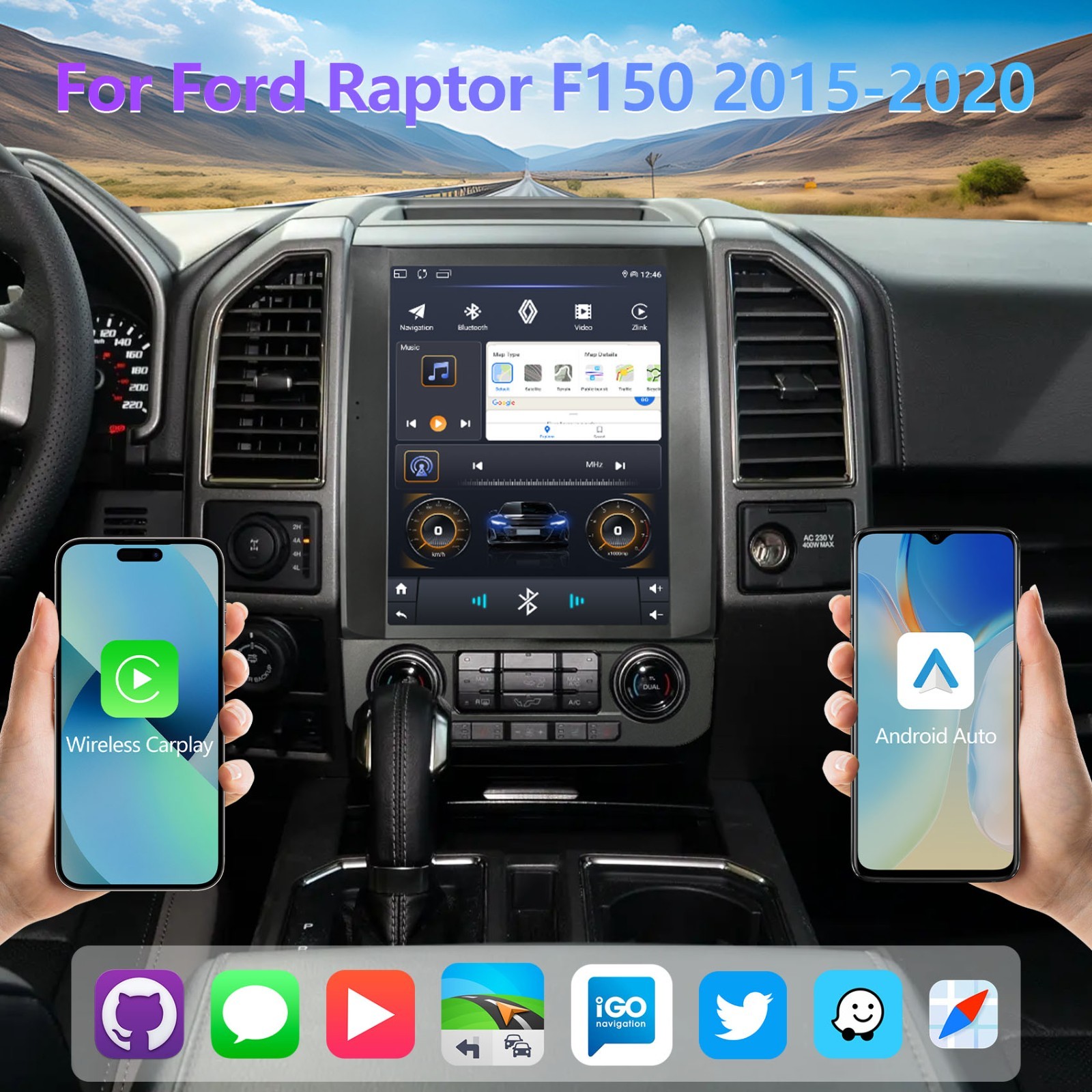 8Core 6+128G Android13 Car Stereo Radio CarPlay GPS Navi For 2015-2020 Ford F150