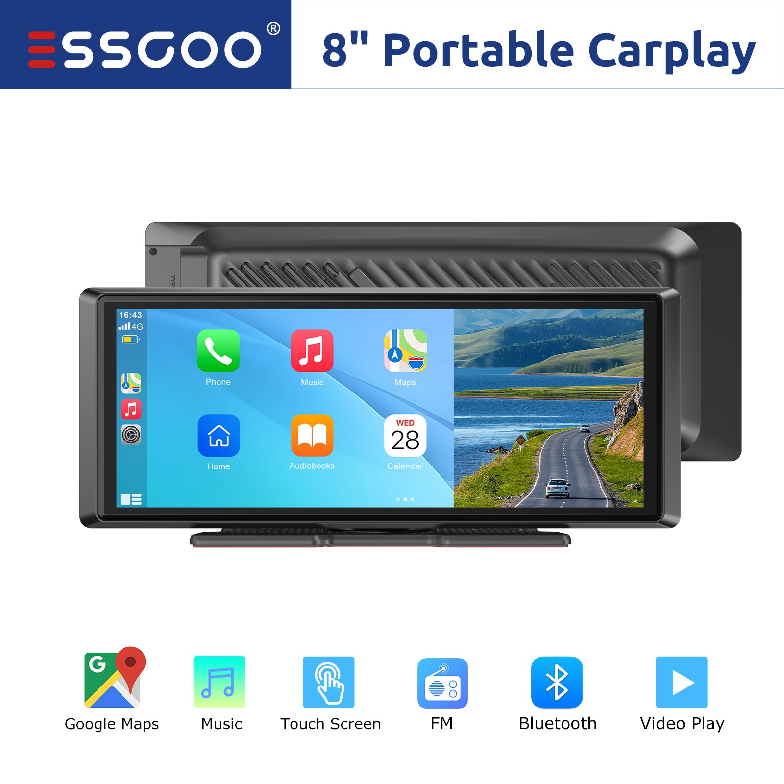 8.1″ Large Screen Portable Carplay Android Auto With Cam Car Stereo SAT NAV BT