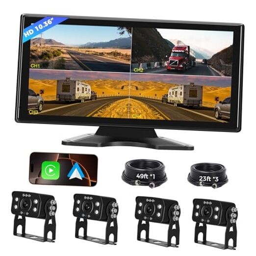 Truck RV Camera System with CarPlay & Android Auto,10.36” Touch Screen with