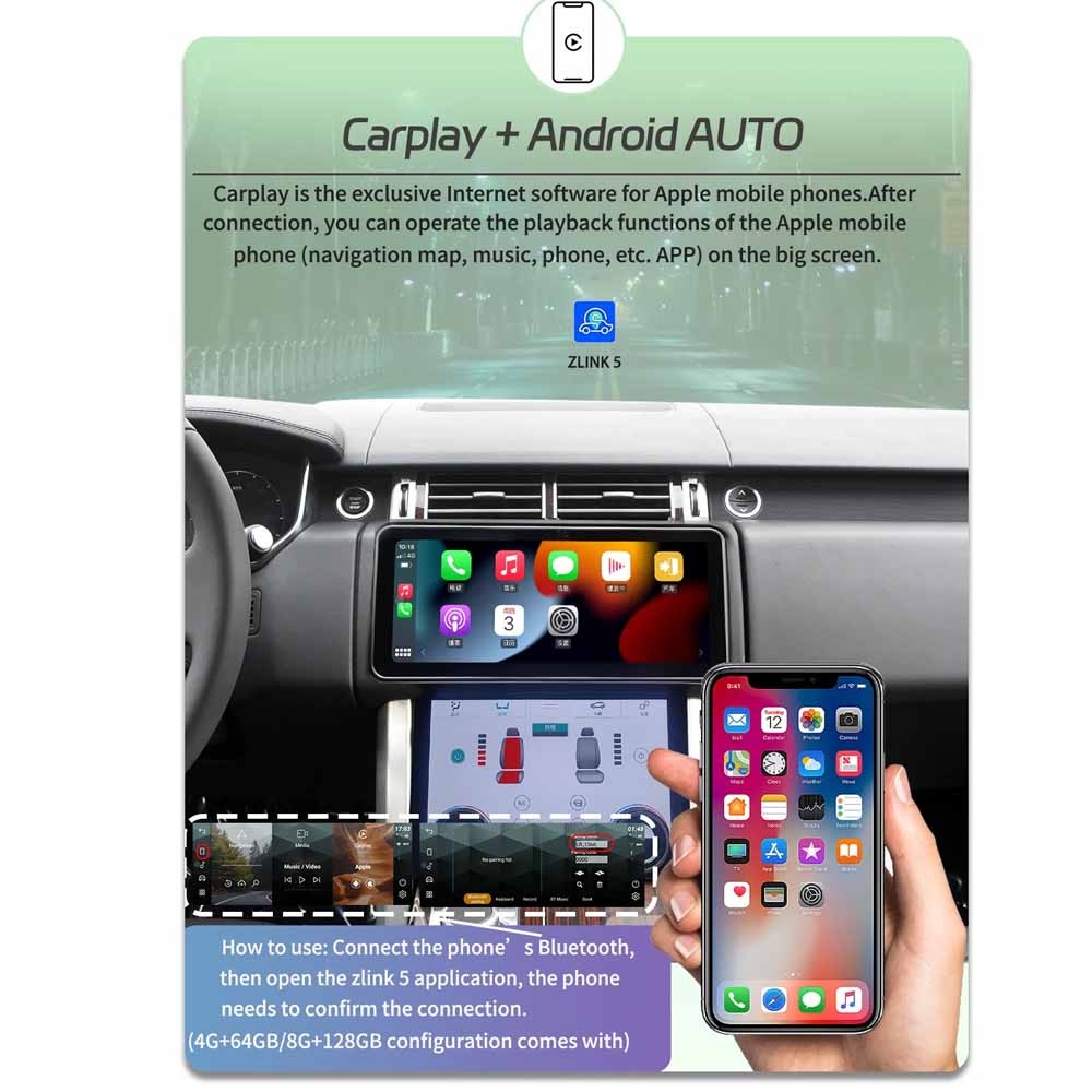 4+64G 12.3″ Carplay For Land Rover Range Rover Vogue 2013-2017 Android13 BT GPS