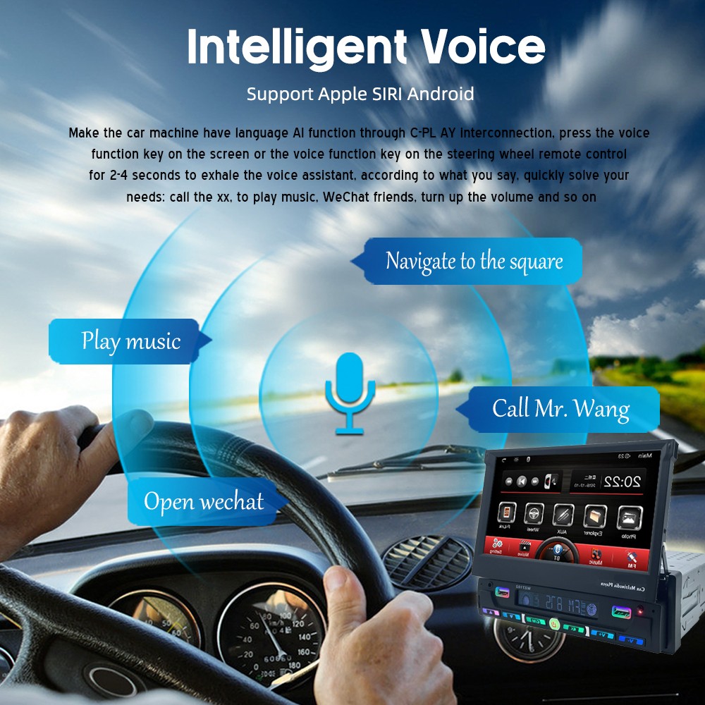 7″ Android Auto Radio Motorized Single Din Wireless Carplay Car Stereo