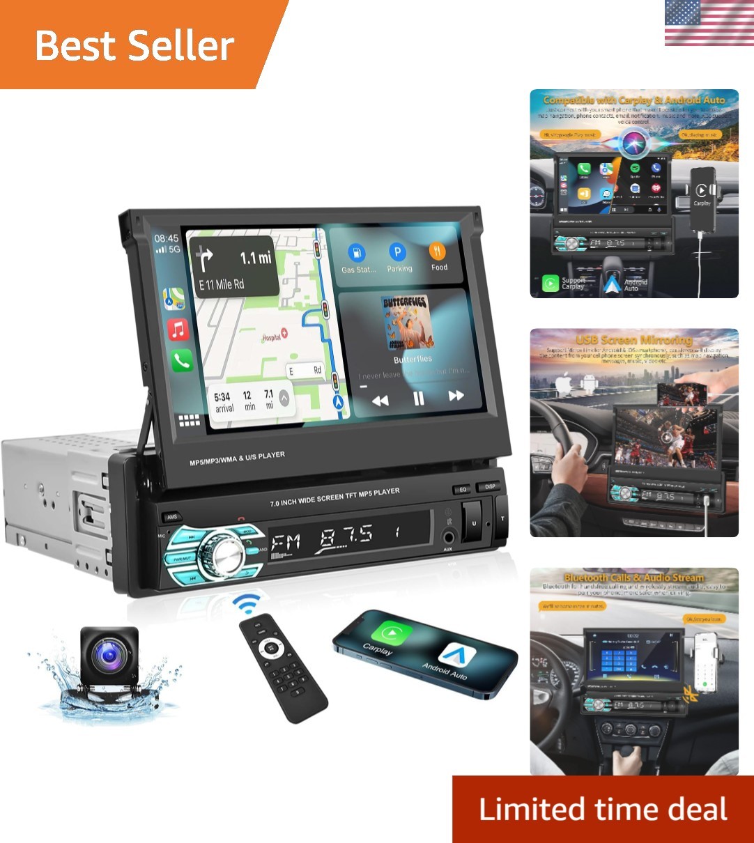 Upgraded 7-Inch Touchscreen Car Stereo with Android Auto & AHD Reverse Camera