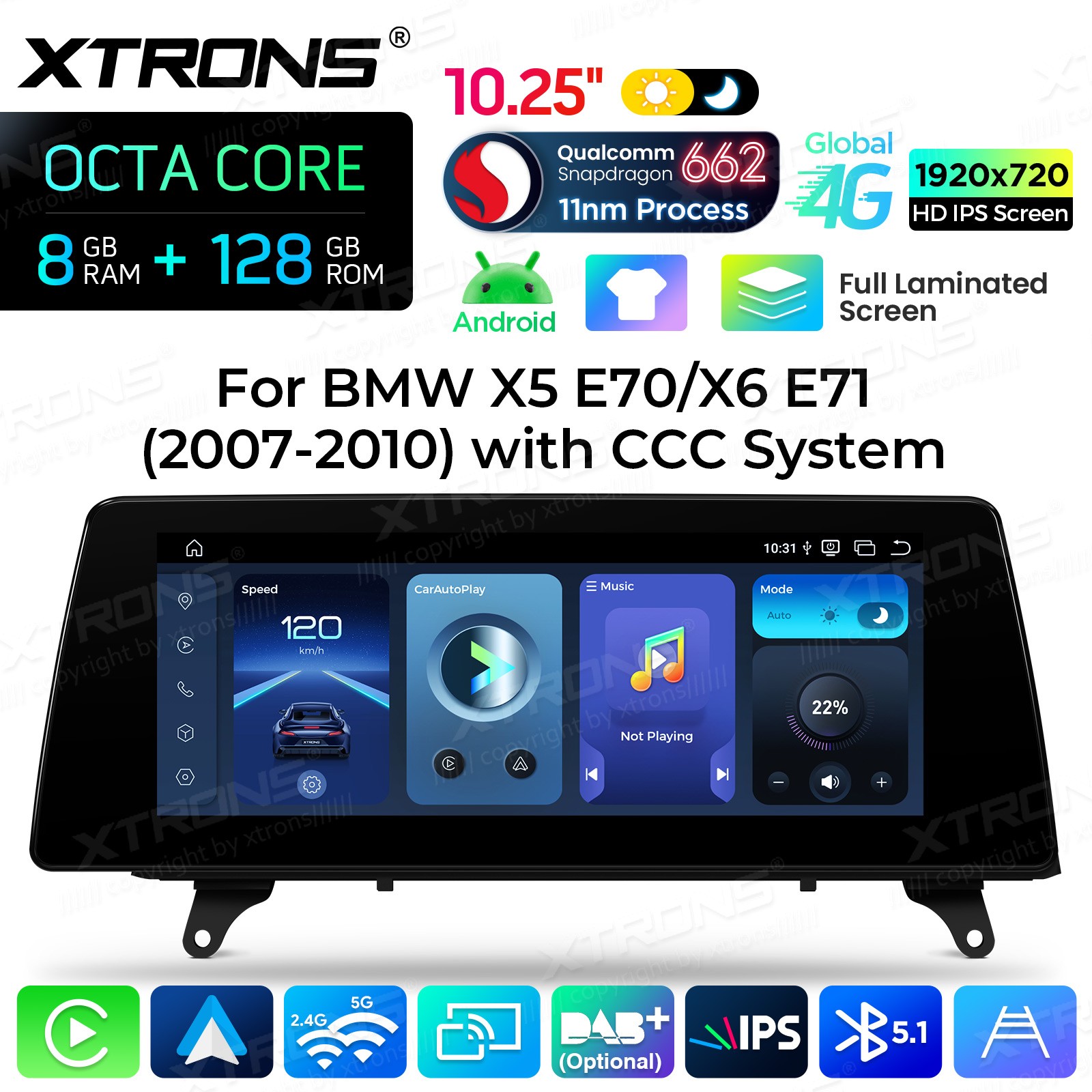 10.25” 8+128G GPS Android 14 CarPlay Car TouchScreen For BMW X5 E70 X6 E71 CCC