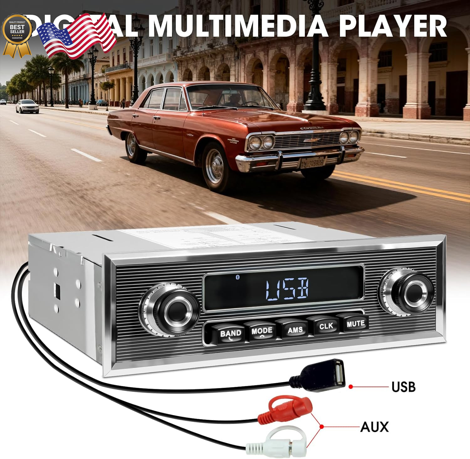 Retro Car Radio Receiver with Bluetooth: Single Din Vintage Stereo for Classic V