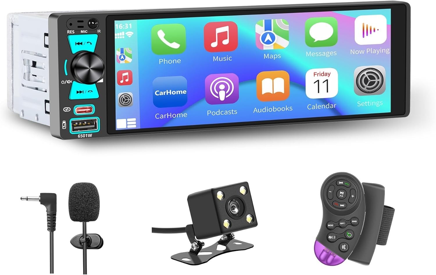 Single Din Radio, 6.5 Inch Touchscreen Car Stereo with Bluetooth Wireless & W…