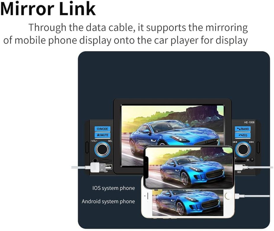 Single Din Car Stereo with Apple Carplay & Android Auto, 5 Inch HD Touch Screen