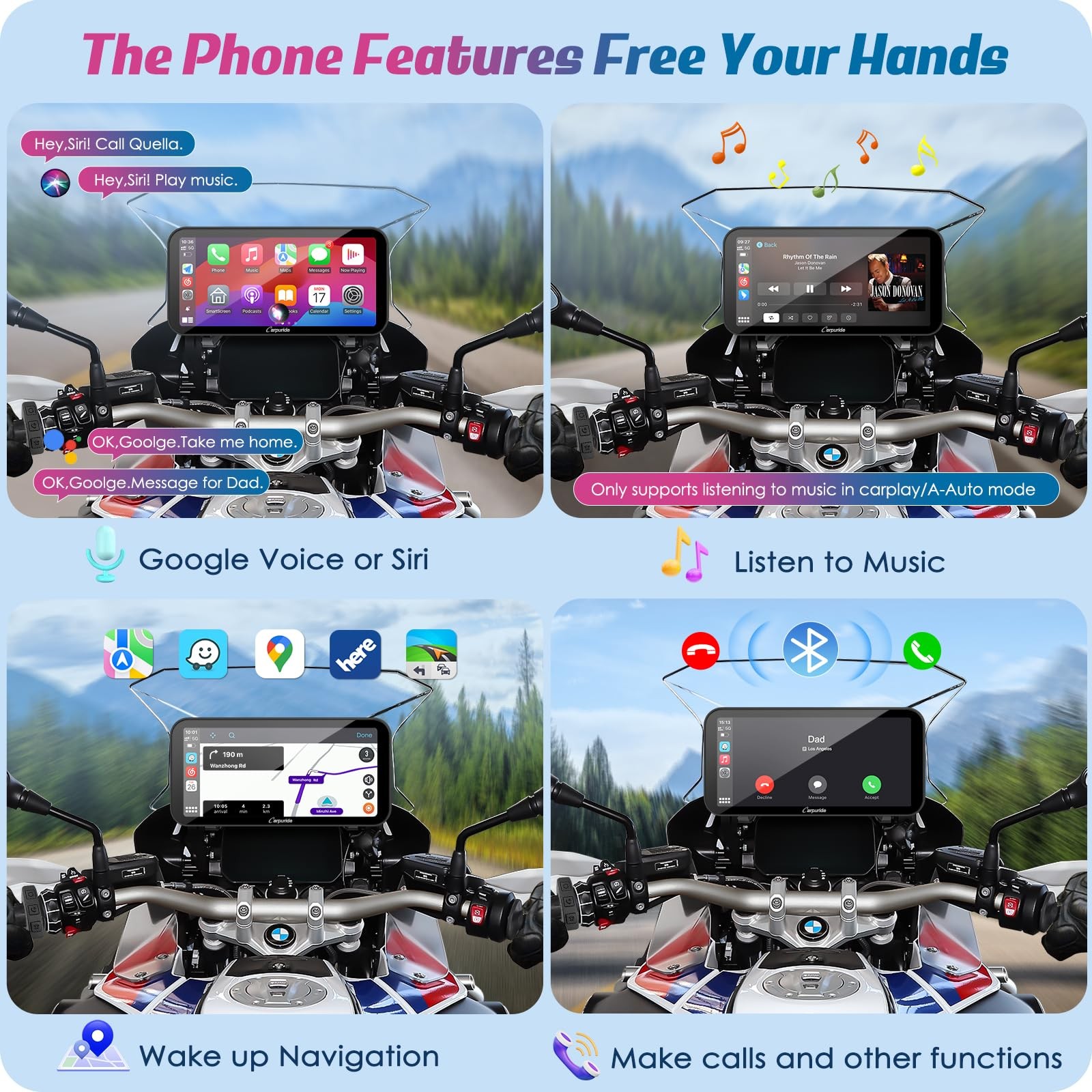 Carpuride W603B Motorcycle Carplay Screen for BMW R1200GS R1250GS S1000XR Mot…