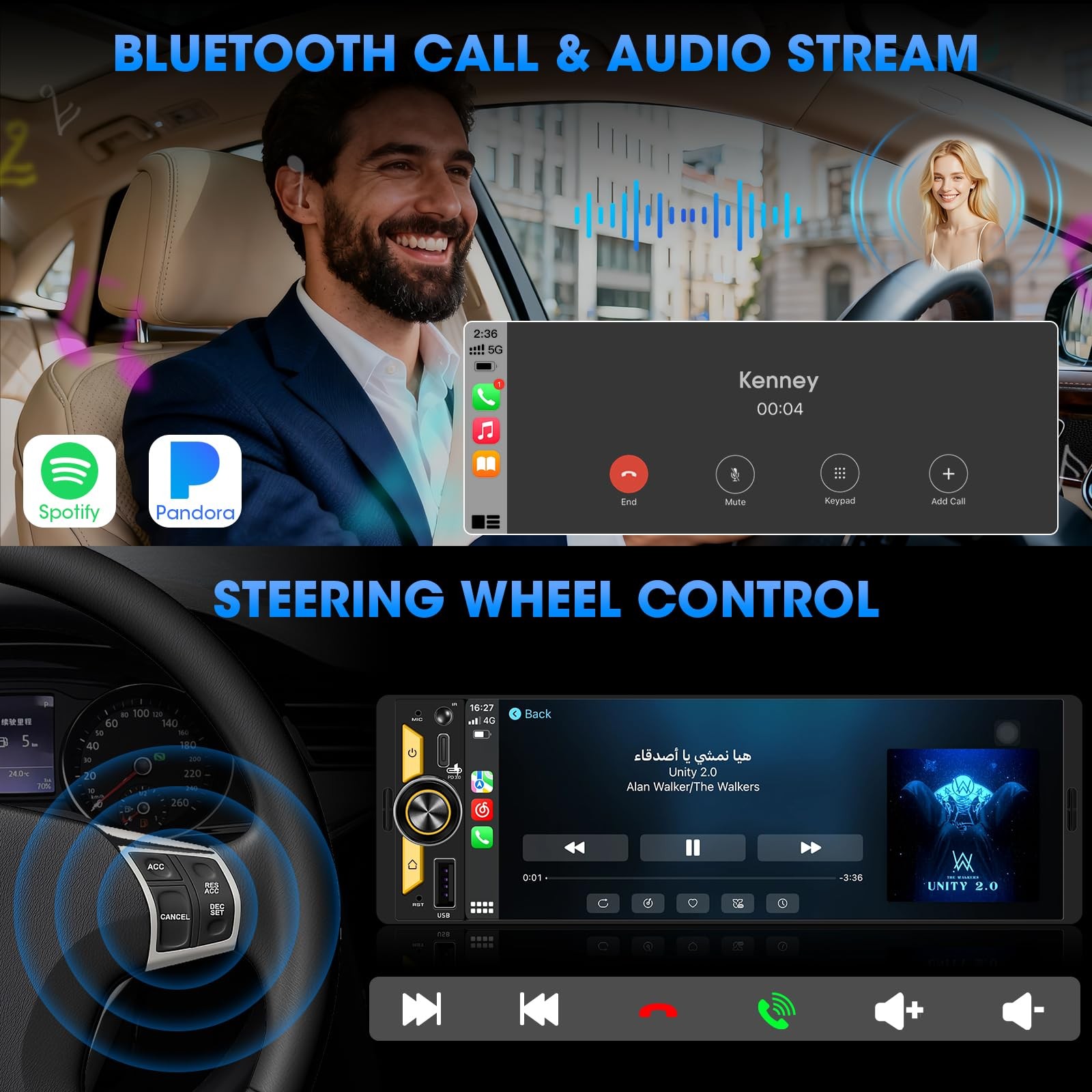 Wireless Single Din CarPlay Stereo: 6.5 Inch Android Auto…