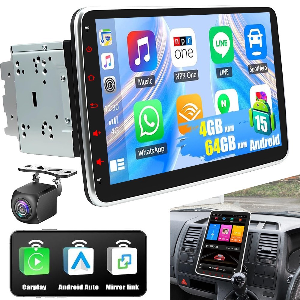 Android 15 Double 2DIN Rotatable 10.1” Car Stereo Radio Carplay GPS Wifi BT 64G