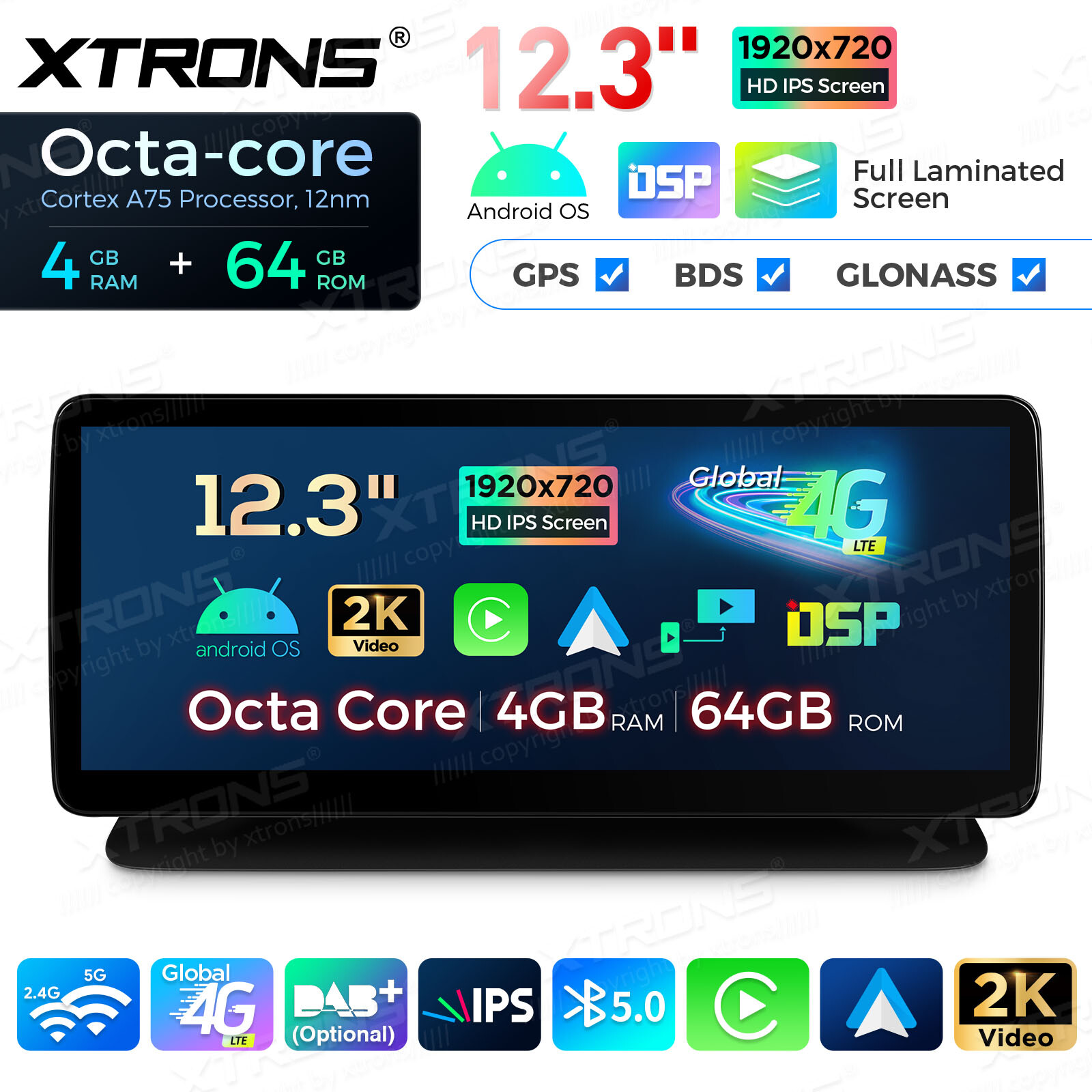 12.3″ IPS CarPlay Android 14 8-Core Car Stereo GPS 4G LTE For Benz GLS W218 C218