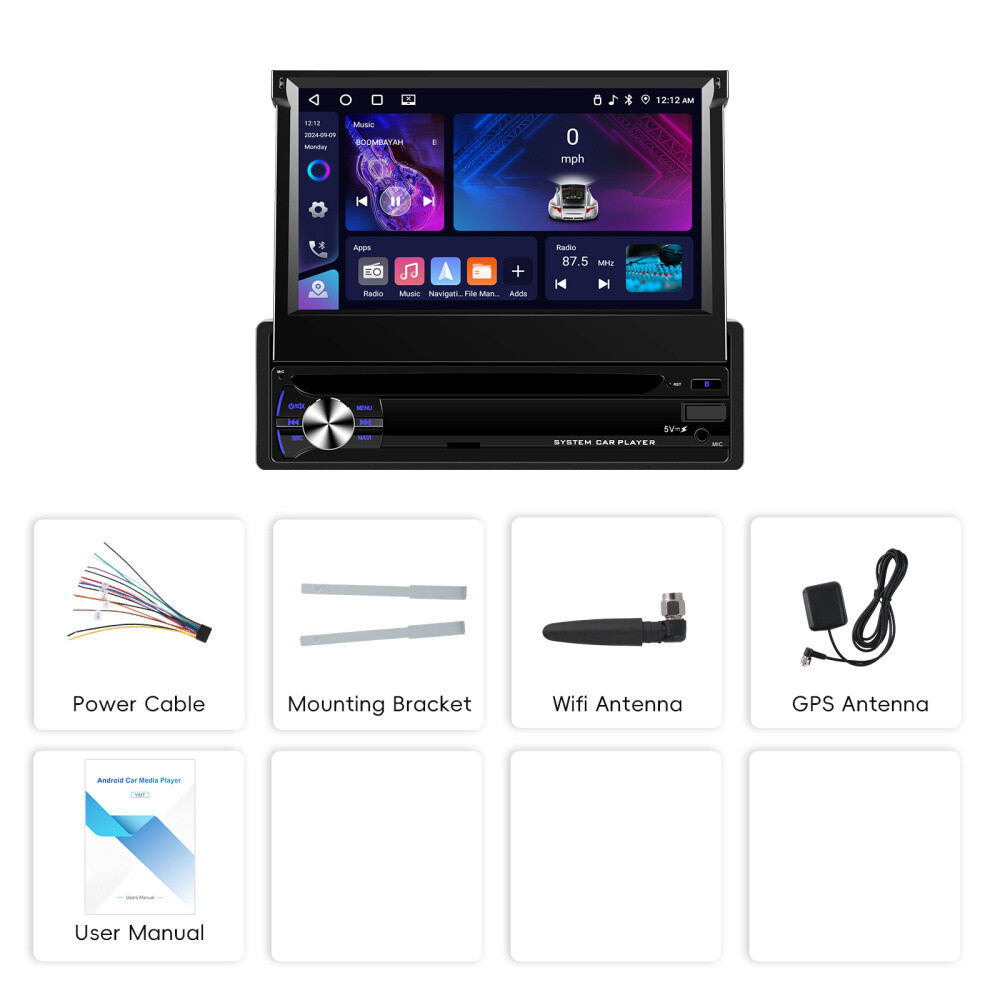 7” 4+64GB Android 15.0 Single 1 Din Car Stereo Radio GPS Navi WIFI FM RDS CAM