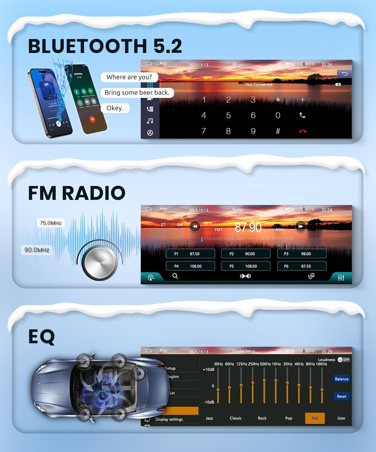 Car Stereo Single Din Wireless Carplay 1 Din Touch Screen Android Auto, 6.28 In