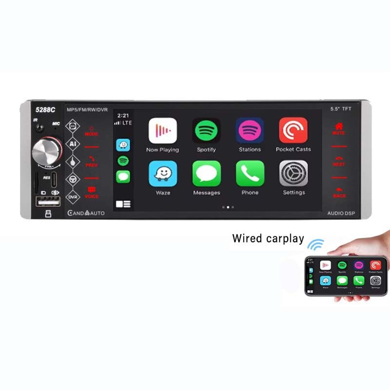 5.5″ Single 1 DIN Car Stereo Radio Bluetooth Apple Carplay Touch Screen Voice/FM