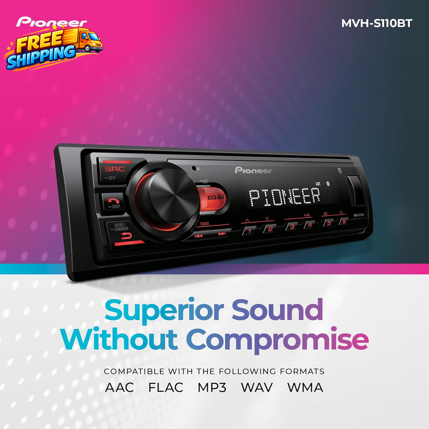 MVH-S110BT 1-Din Digital Media Receiver Car Stereo – Bluetooth, USB Input, 50W X