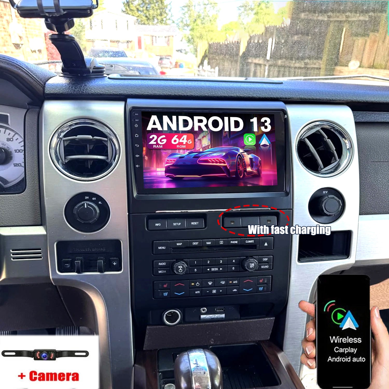9″ Android 13 Car Radio Stereo Screen Carplay Navi GPS For Ford F150 2009-2012