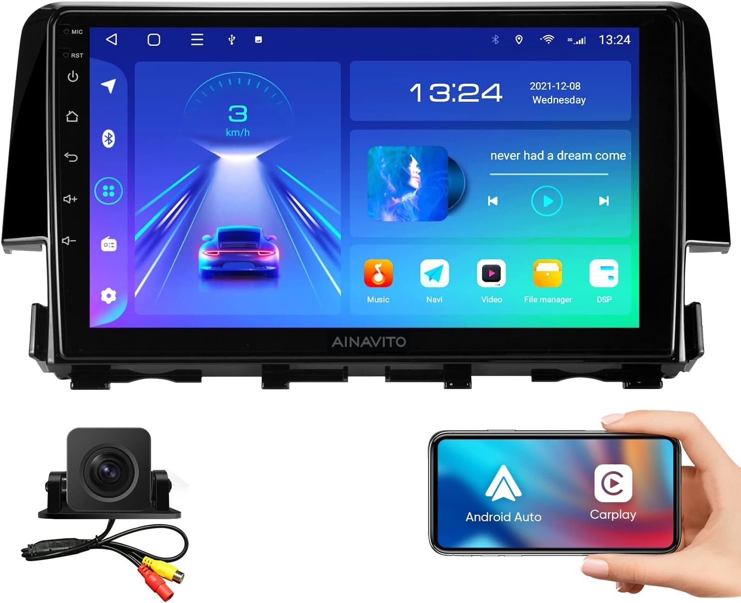 AINAVITO 9″ 5G WiFi 8 Core 48EQ Android 12 Stereo Radio for Honda Civic *4963A5A