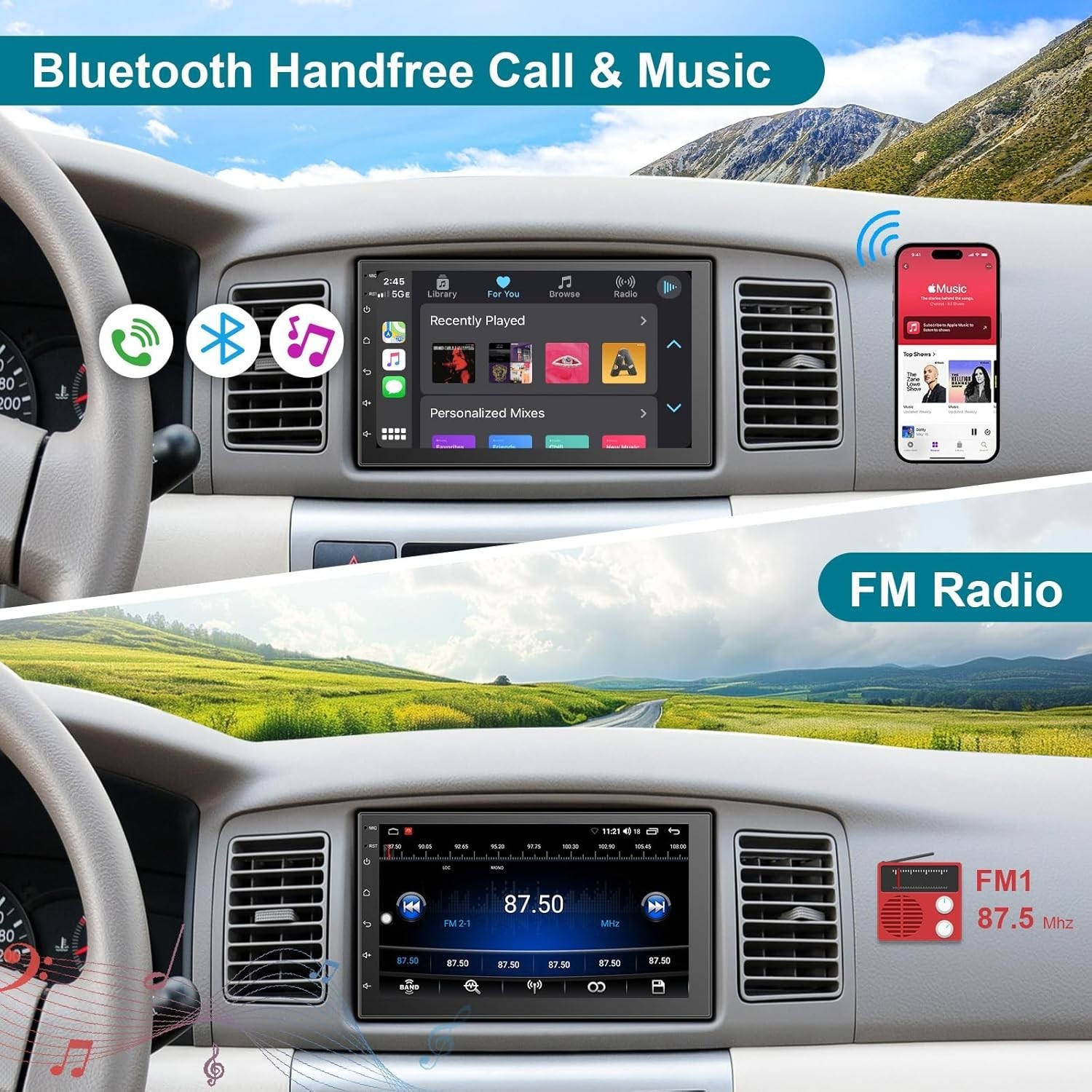 All-in-One 7-Inch Car Stereo with Bluetooth, Wi-Fi, and Dual Camera Integration