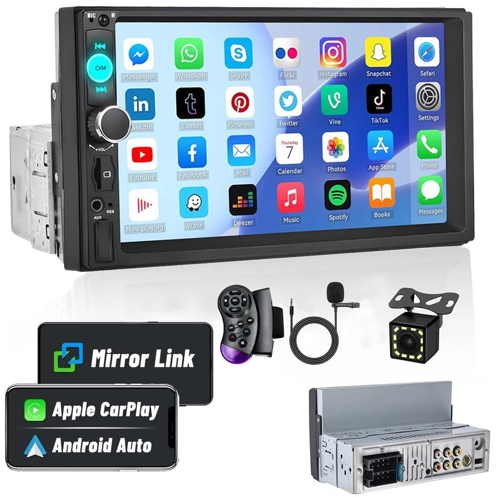 Single 7″1Din Touch Screen Stereo Bluetooth Car Radio Apple Android Carplay GPS