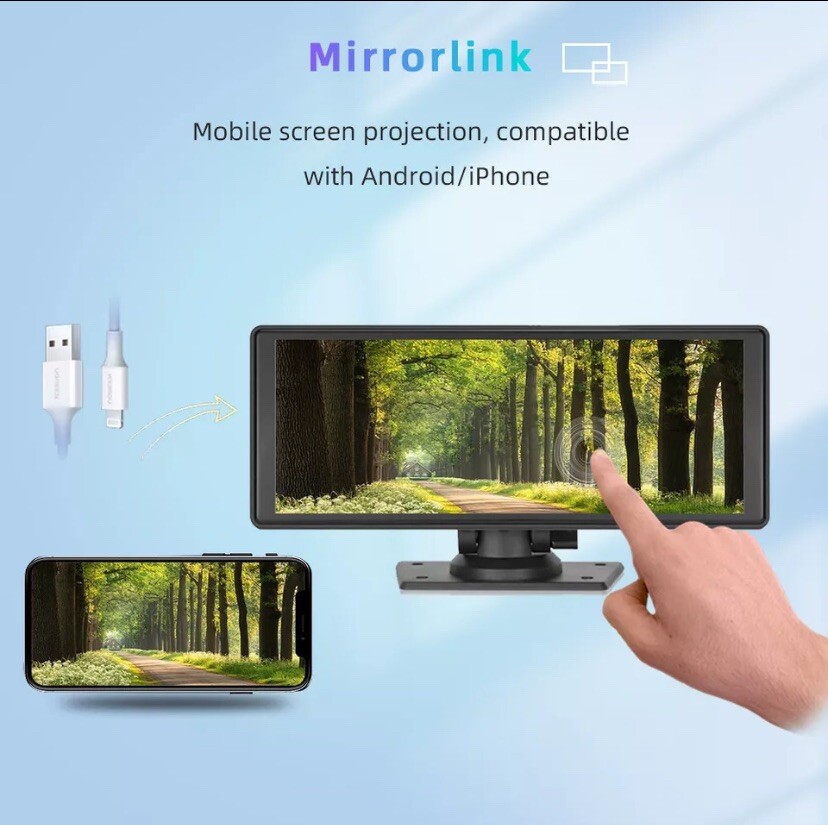 Portable Wireless Carplay 9.3″ Bluetooth Touch Screen Car Stereo FM Radio CAM