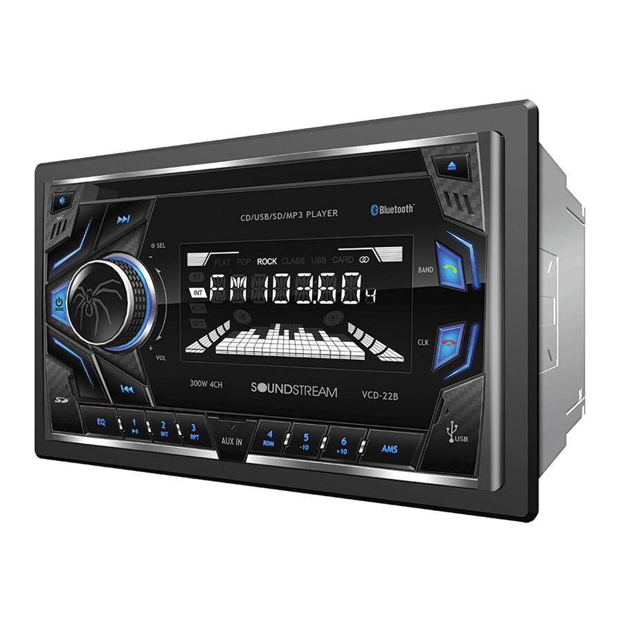 Soundstream Double Din VCD-22B CD/MP3/WMA Player Bluetooth Front AUX USB Input