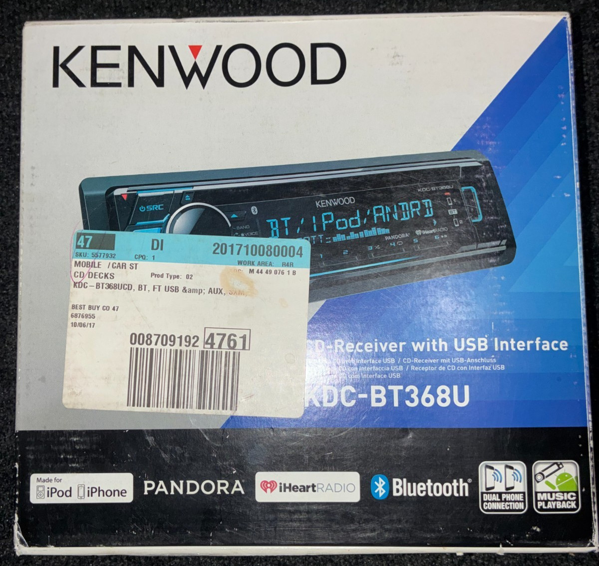 Kenwood KDC-BT368U CD Receiver With USB Interface