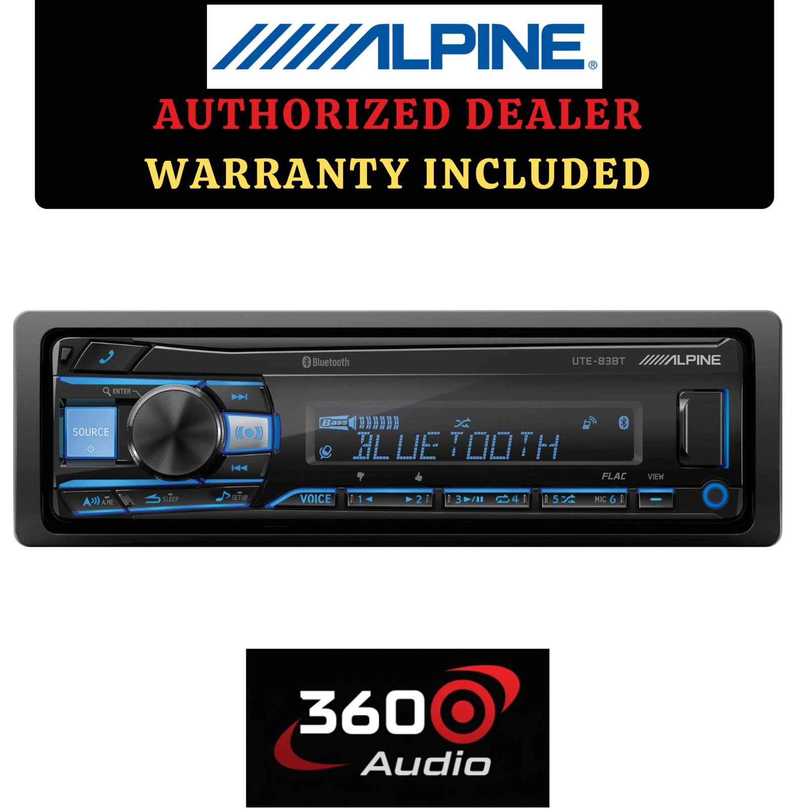 Alpine UTE-83BT Single-DIN Shallow Chassis Digital Media Receiver with Bluetooth