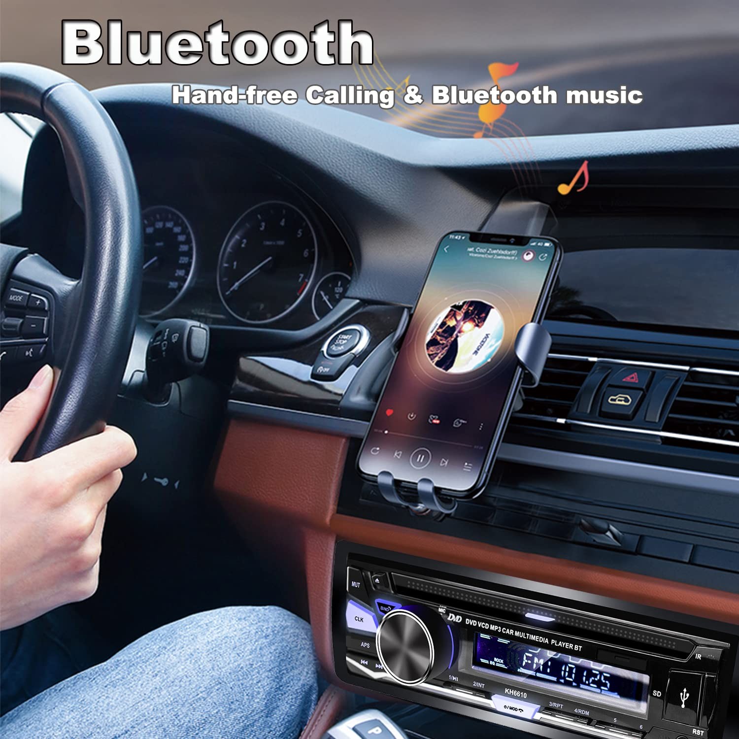 Single Din Car Stereo with CD/DVD Player | Bluetooth | FM/AM/RDS Radio | USB SD