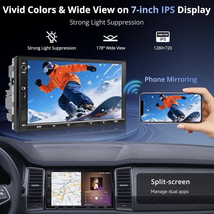 ATOTOZONE A5L 7″ Android Car Stereo Wireless CarPlay Dash Cam & Backup Camera