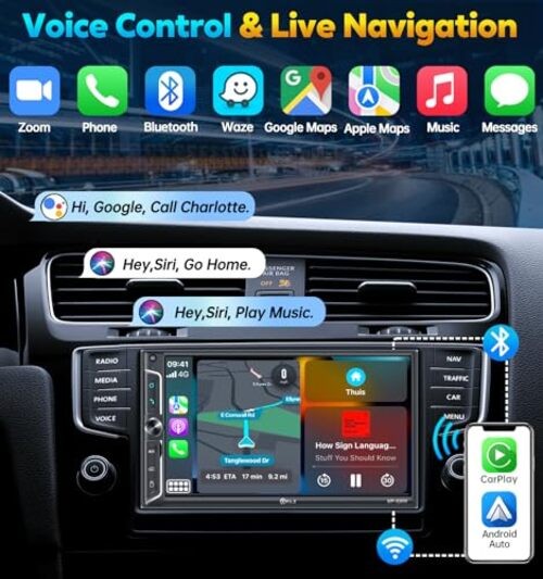7″ Wireless Double Din Car Stereo Apple Car Play Radio Carplay Android Auto