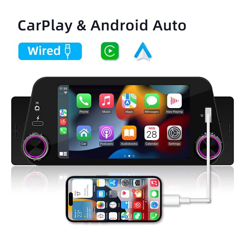 5″ Single 1 Din Car Radio CarPlay Android Auto Bluetooth Touch Screen MP5 Player