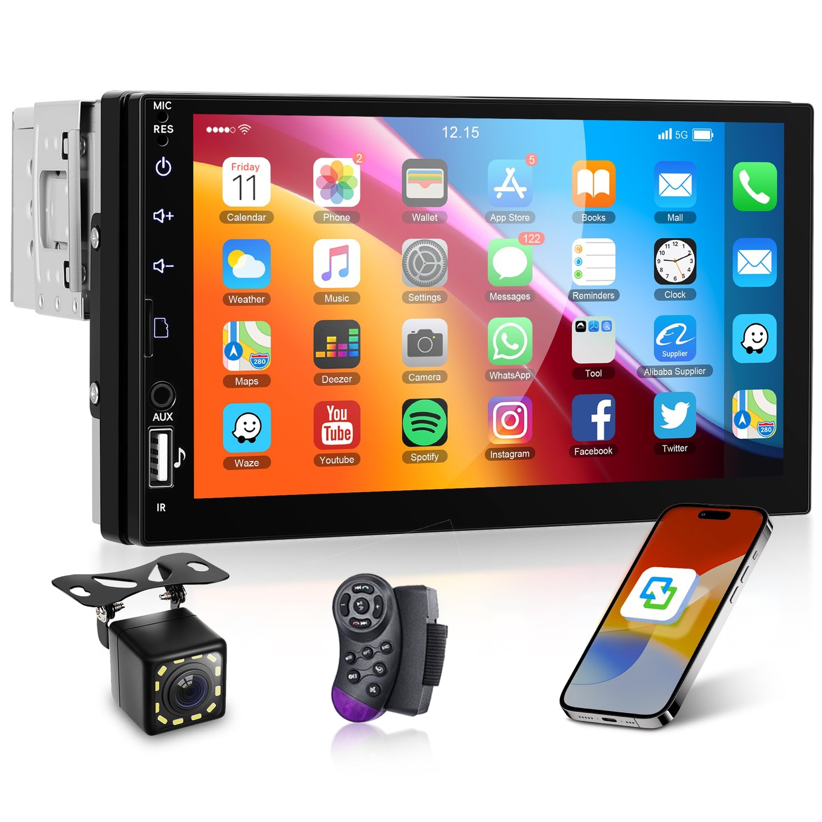 Orderich Single Din Car Radio with Bluetooth iOS/Android Mirror Link, 7 Black
