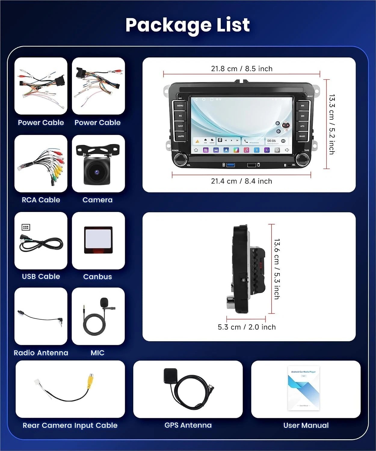 All-in-One VW Car Stereo: 7-Inch IPS Display, Wireless Connectivity & AHD Camera