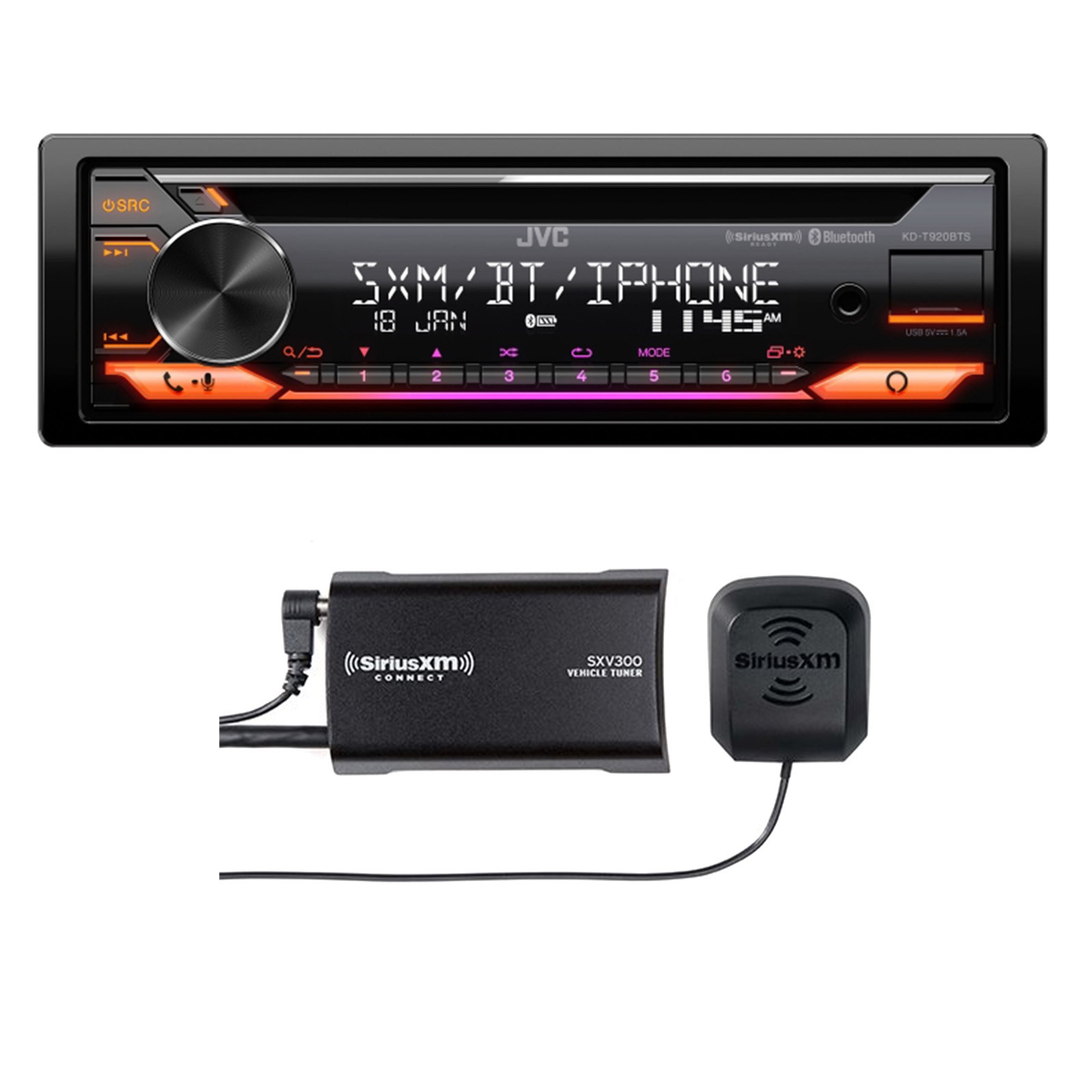 JVC KDT920BT Bluetooth USB AUX CD Receiver with SiriusXM Radio Tuner