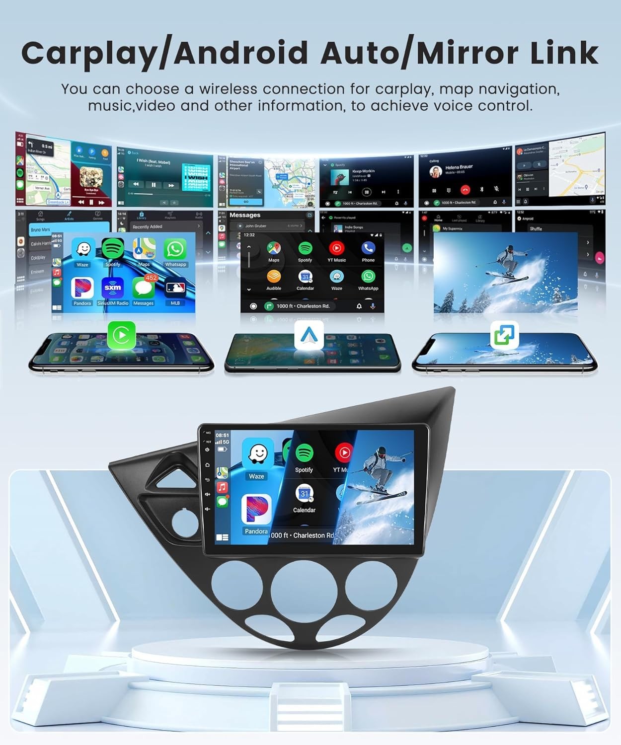 4+64G Car Radio Stereo Carplay For 2000-2004 Ford Focus GPS Navi Camera 1280*800