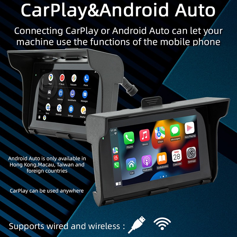 Bluetooth 5.0 DVR Support CarPlay Android Auto 5″ Motorcycle MP5 Player