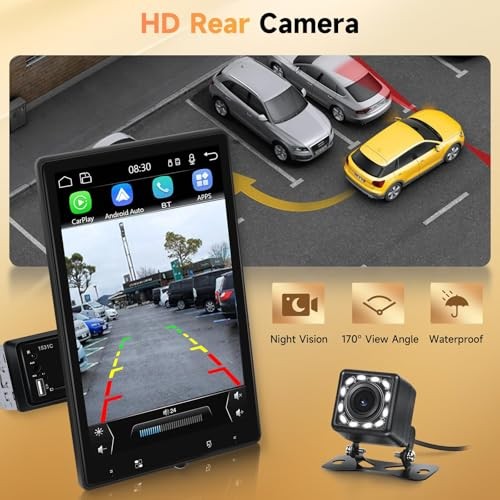 10.4″ Single Din Single Din Touchscreen Car Stereo Wireless Carplay& Android