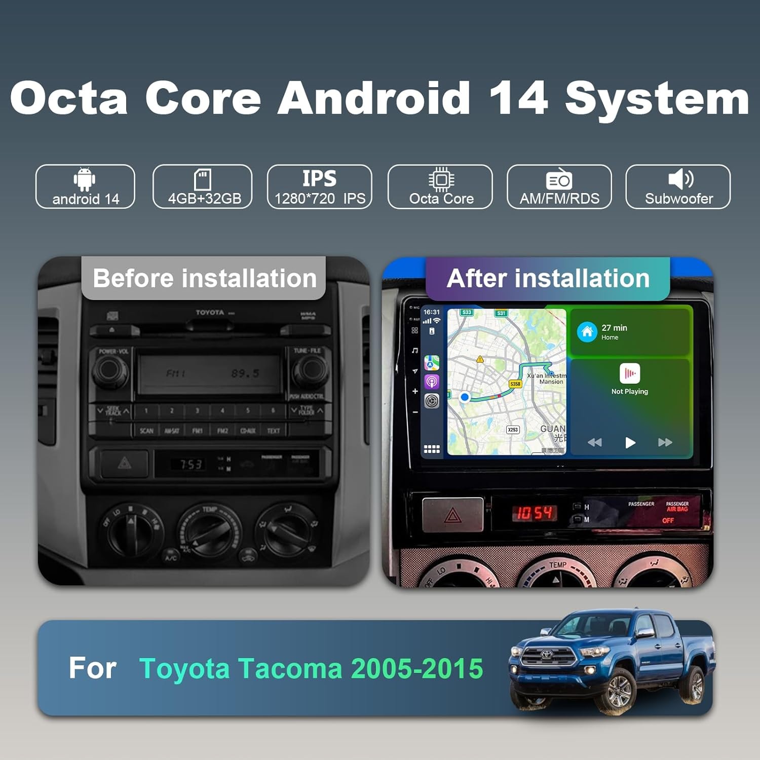 9″ 8Core 4+32G Android Auto Carplay Stereo for Toyota Tacoma 2005-2015