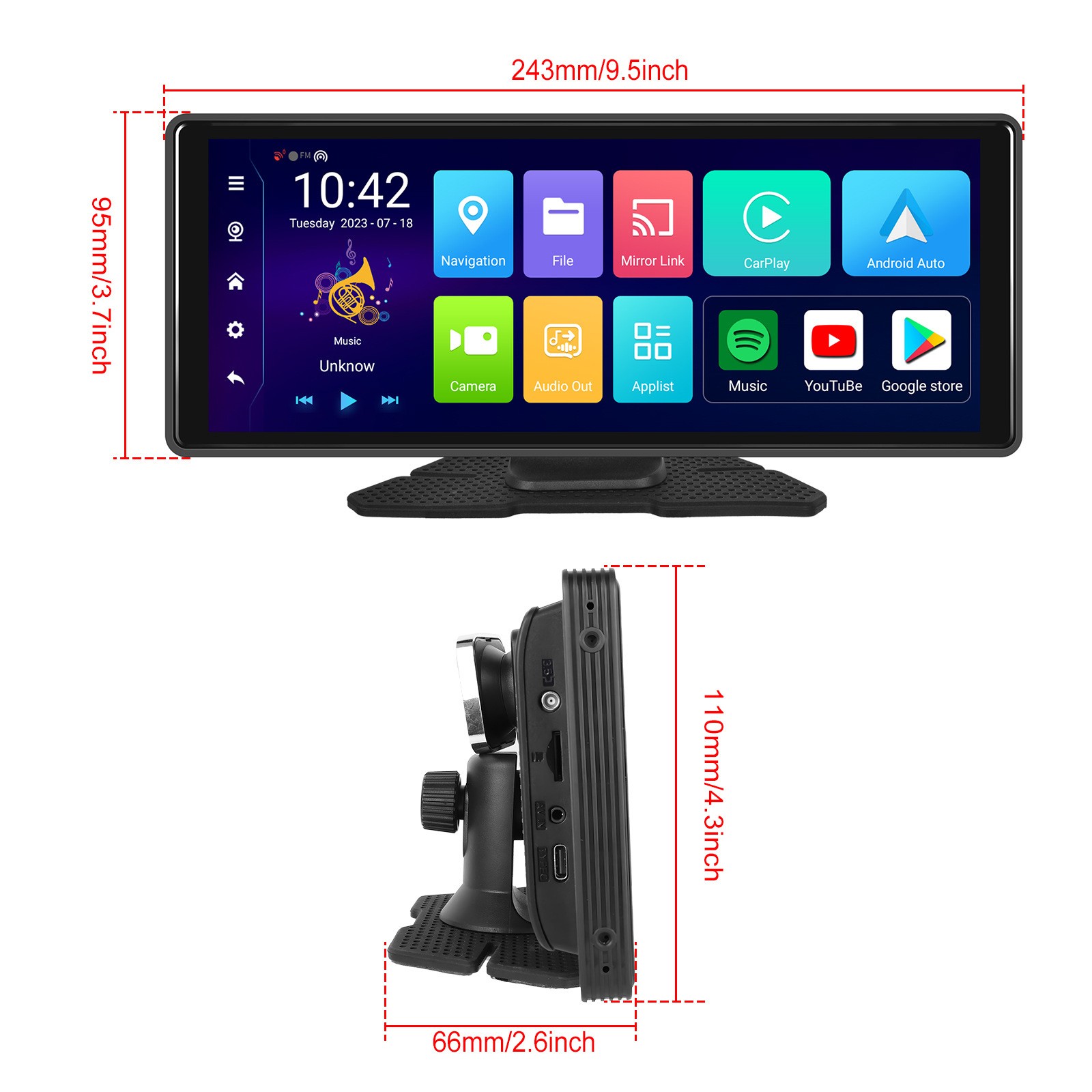 10.26″Bluetooth Car Navigation Carplay HD Large Touch Screen Recorder AHD Camera