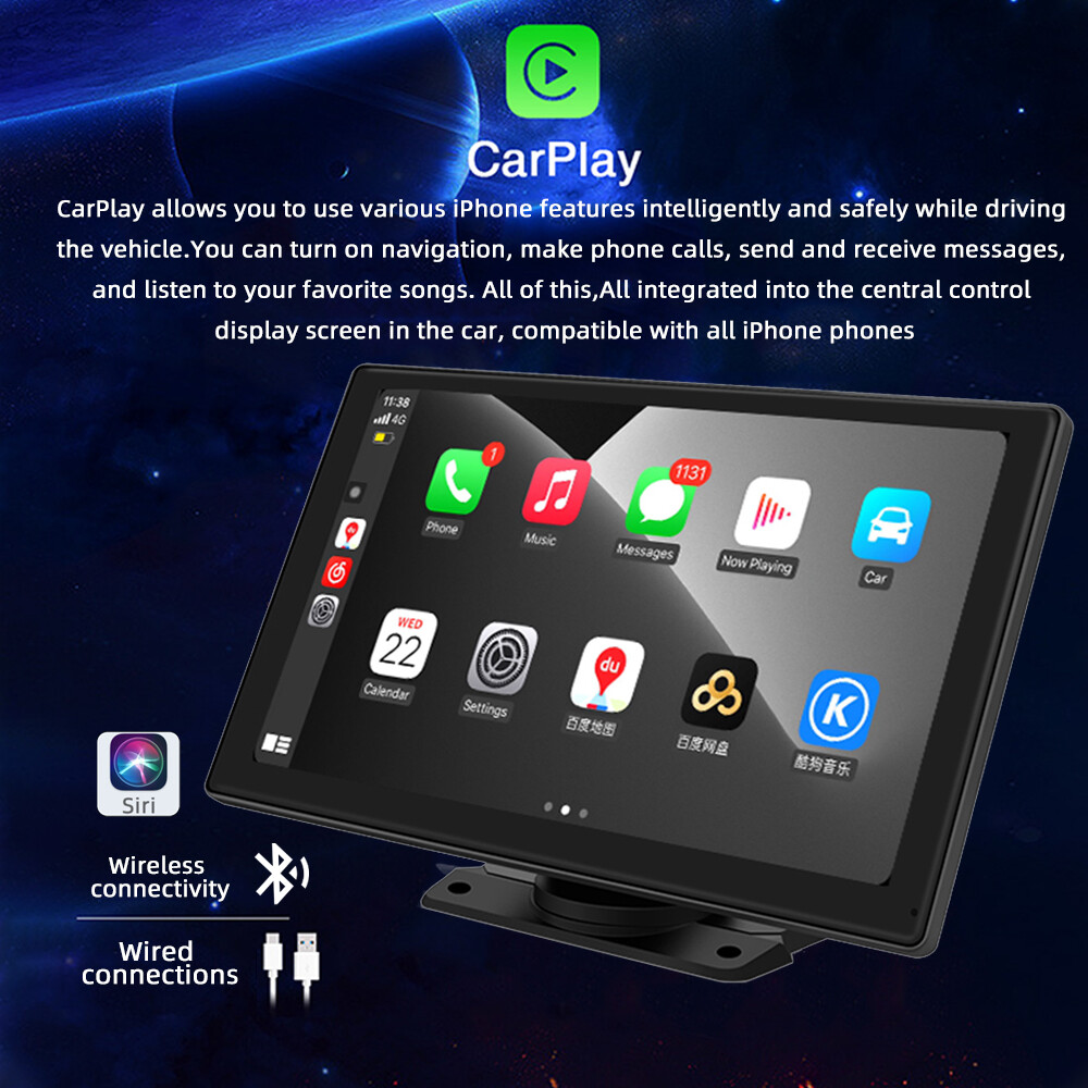 9” Car Stereo Monitor Wireless Android Auto Apple Carplay TF FM Bluetooth Radio
