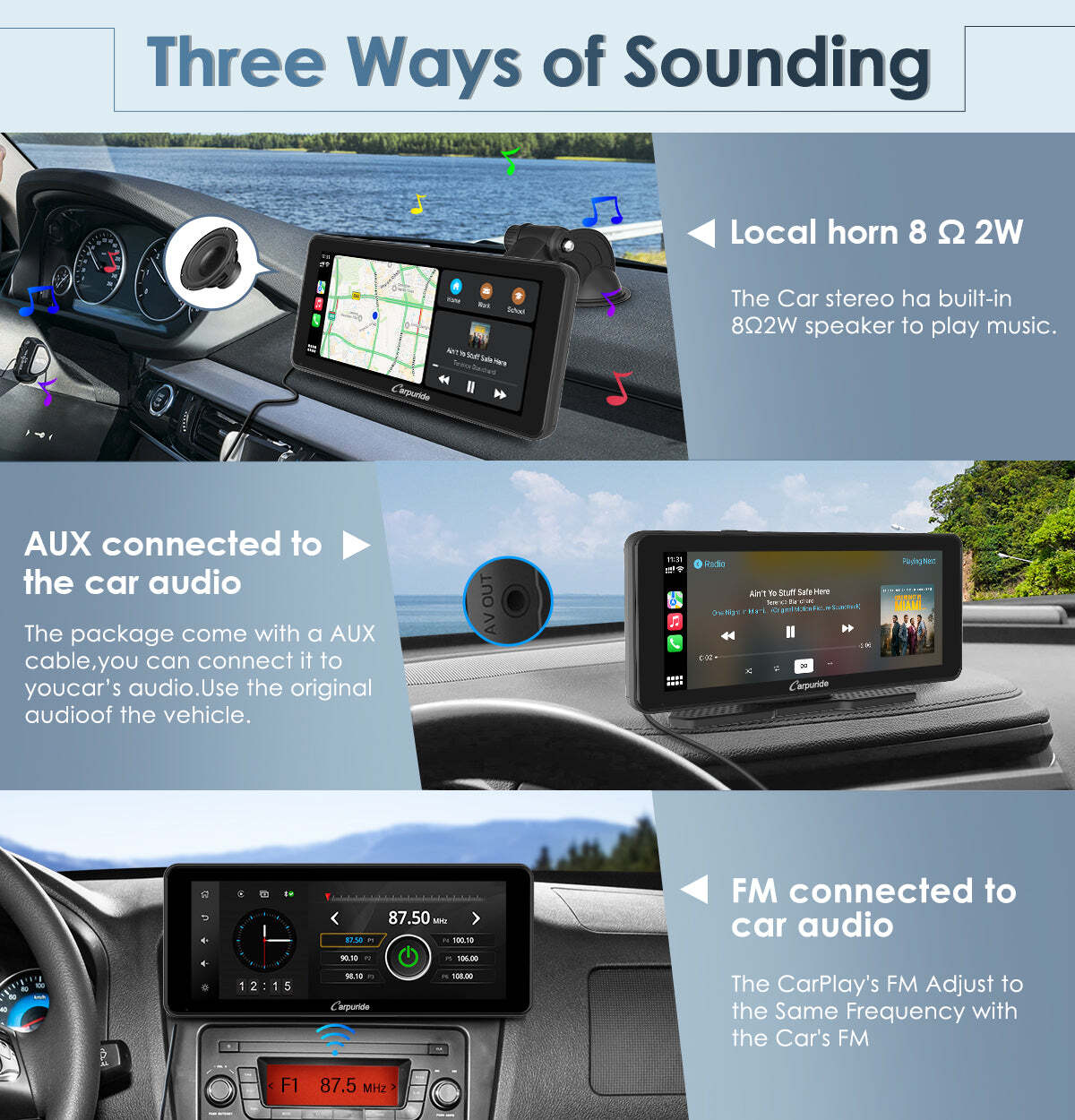 Carpuride 6.9″ Portable Apple CarPlay Android Auto Touch Screen Car Radio Stereo