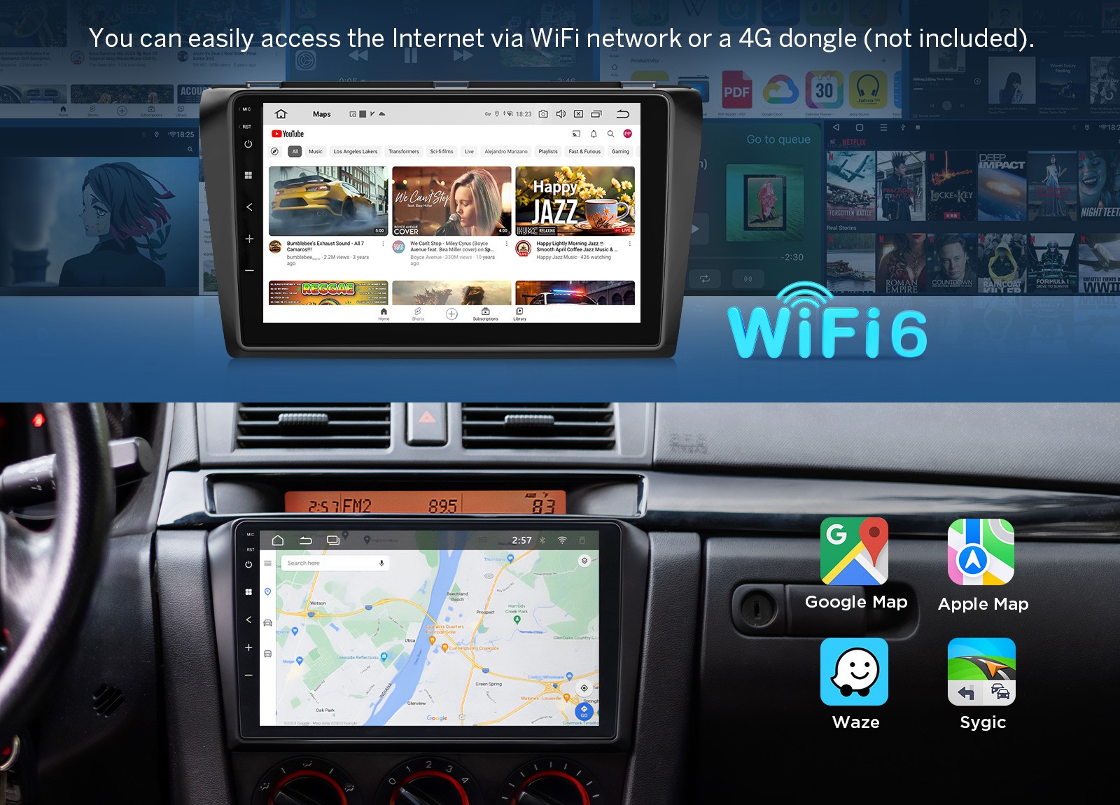 9″ Android 14 for Mazda3 2004-2009 Car Stereo Plug & Play Wireless CarPlay 4+64G