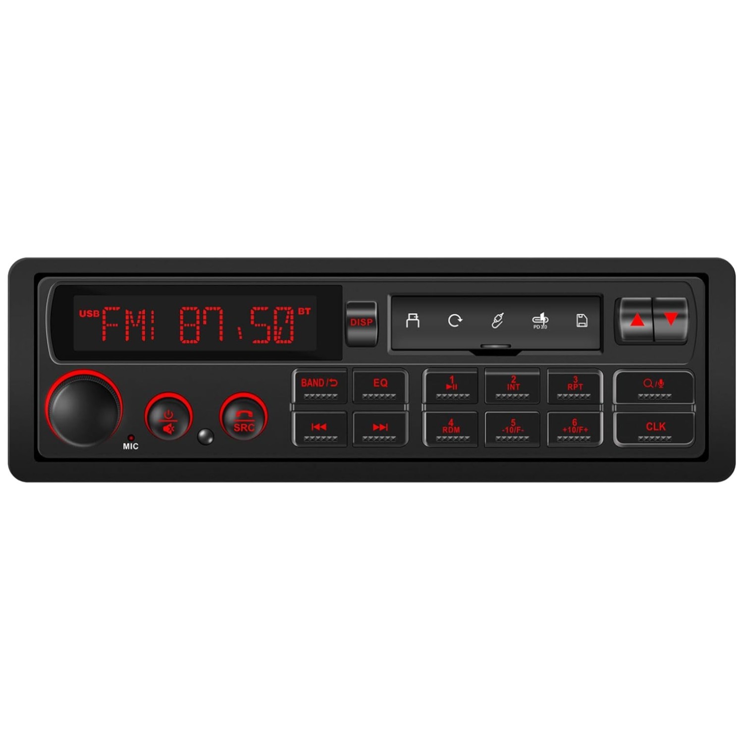 Retro Car Stereo: Bluetooth USB SD AUX USB-C Fast Charge