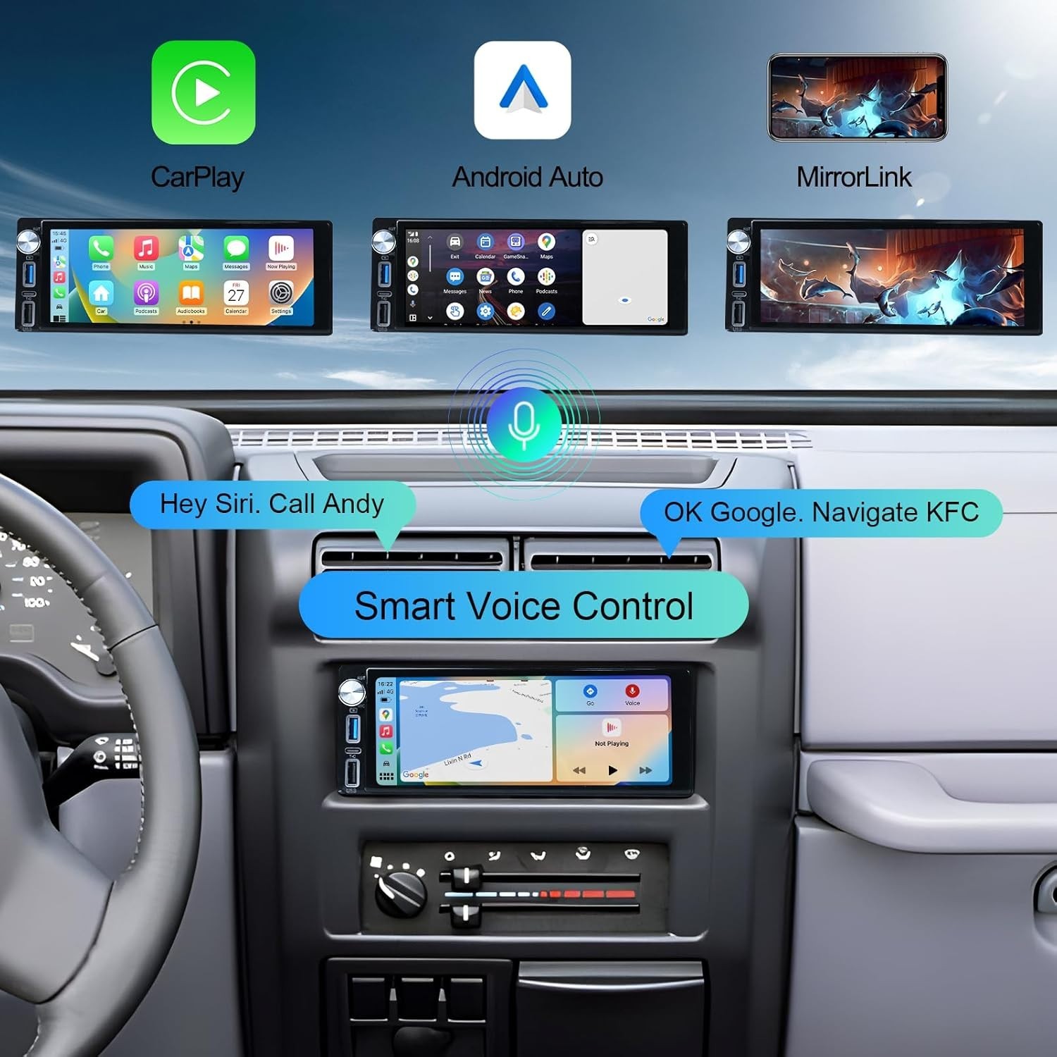 6.9-Inch Car Stereo with Apple CarPlay, Android Auto & Bluetooth 5.1