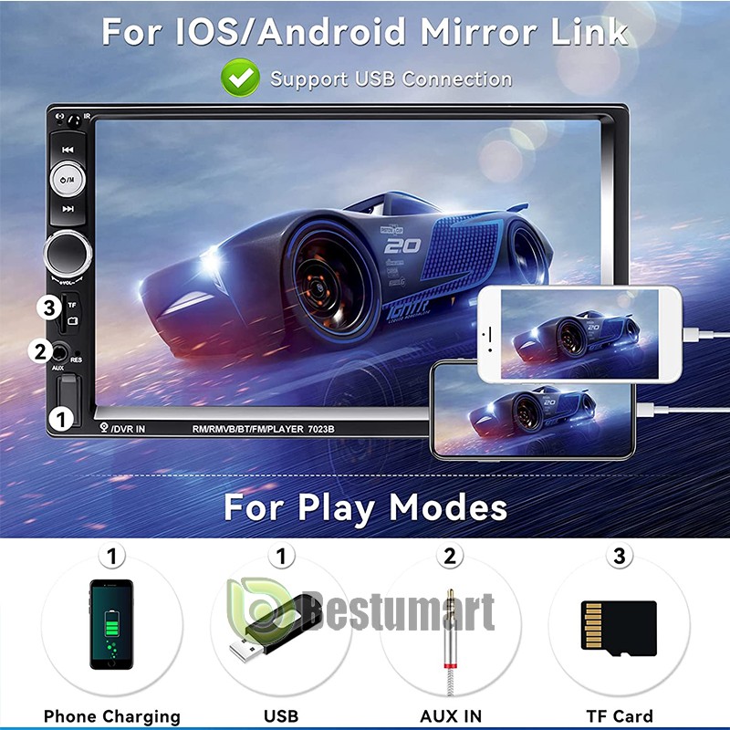 Android 10 Double Din 7″ Car Stereo CarPlay Auto Radio GPS Navi WiFi FM Player