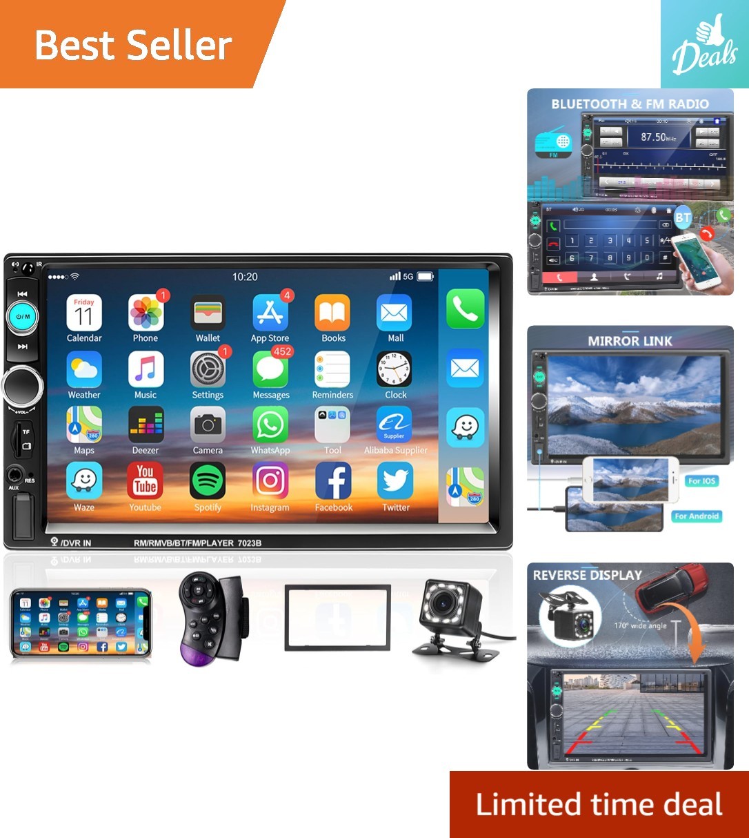 7 Inch HD Touch Screen Car Audio – Bluetooth, USB, SD with Safety Backup Camera