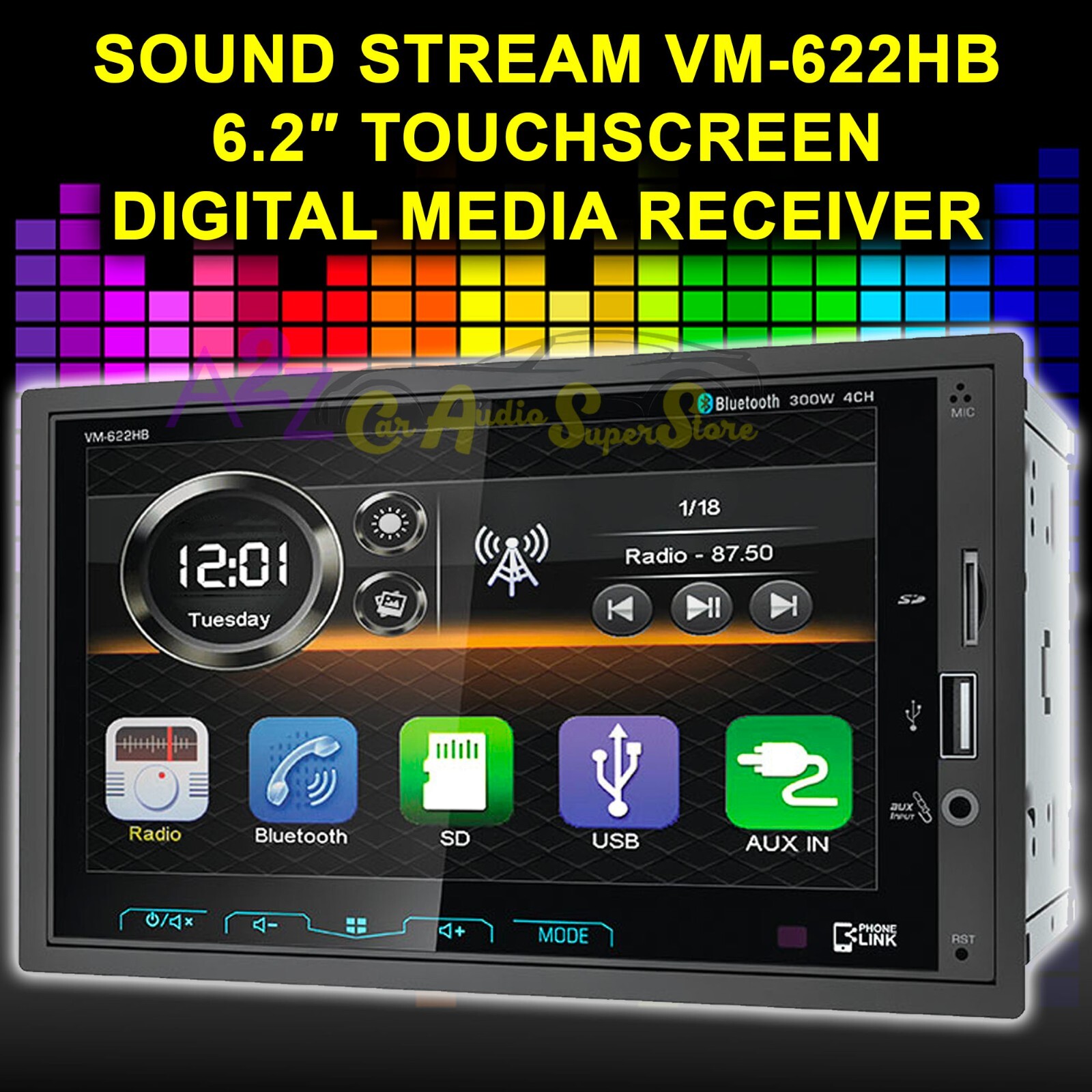 SOUND STREAM VM-622HB 2DIN 6.2″ TOUCH LCD, BLUETOOTH STEREO, ANDROID PHONELINK