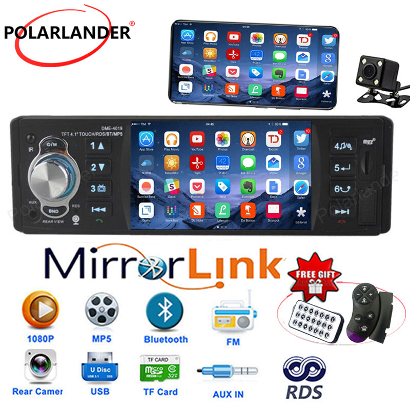 Single 1Din Car Radio MIrror Link FM MP5 RDS 4.1Inch Bluetooth Touch Screen